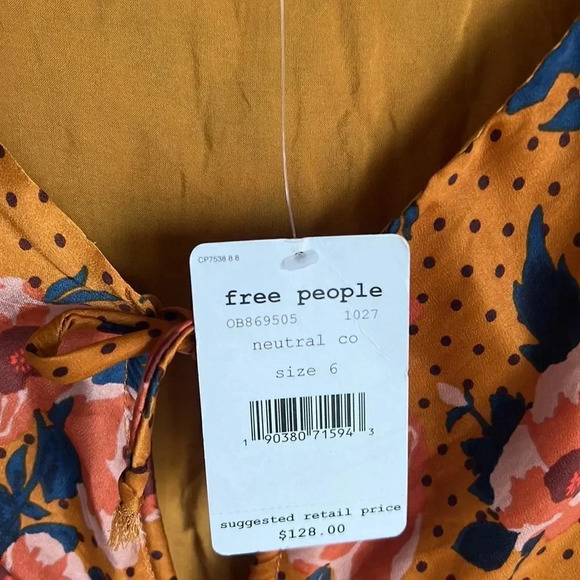 NEW Free People Morning Light Golden Yellow Print Long Sleeve Mini Dress - Picture 8 of 13